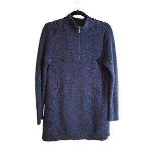 Lands' End Blue Sweater Sz M Women's Quarter Zip‎ Mock Neck